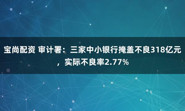 宝尚配资 审计署：三家中小银行掩盖不良318亿元，实际不良率2.77%