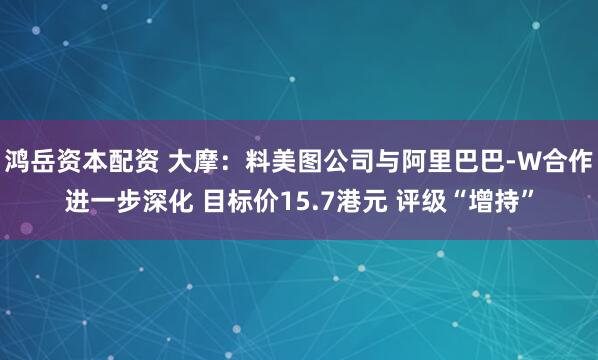 鸿岳资本配资 大摩：料美图公司与阿里巴巴-W合作进一步深化 目标价15.7港元 评级“增持”