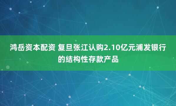 鸿岳资本配资 复旦张江认购2.10亿元浦发银行的结构性存款产品